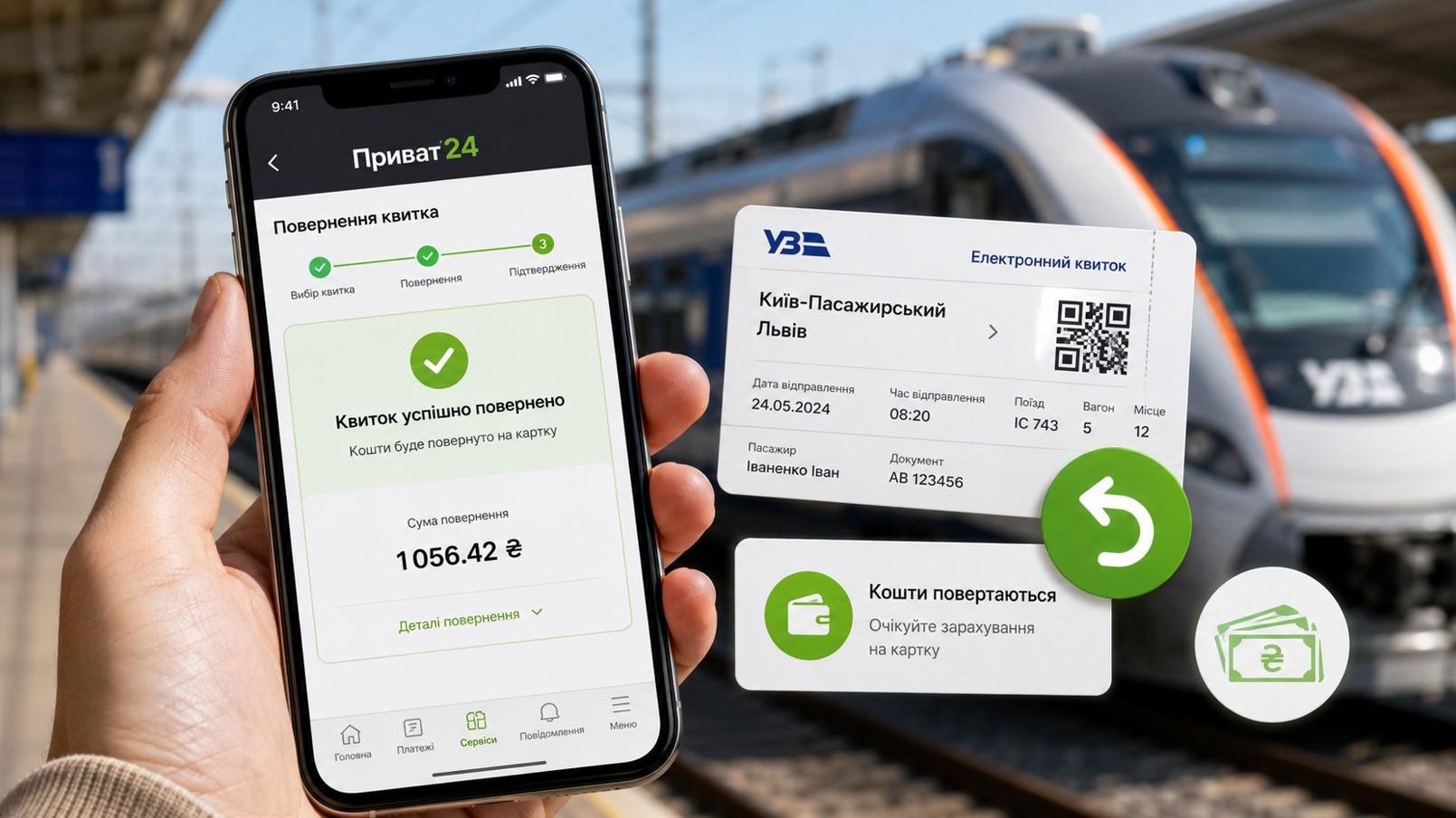 Як повернути квиток на поїзд через Приват24?